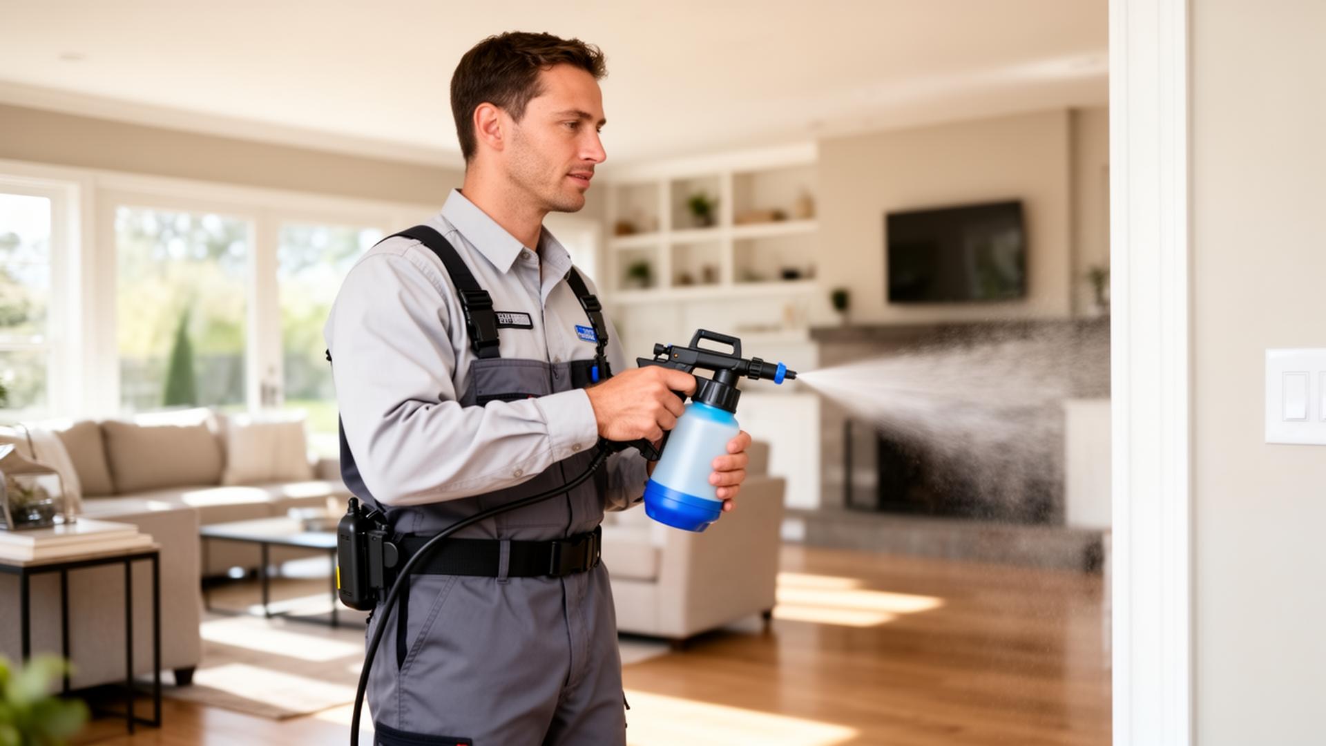 Local pest control professional helping a homeowner
